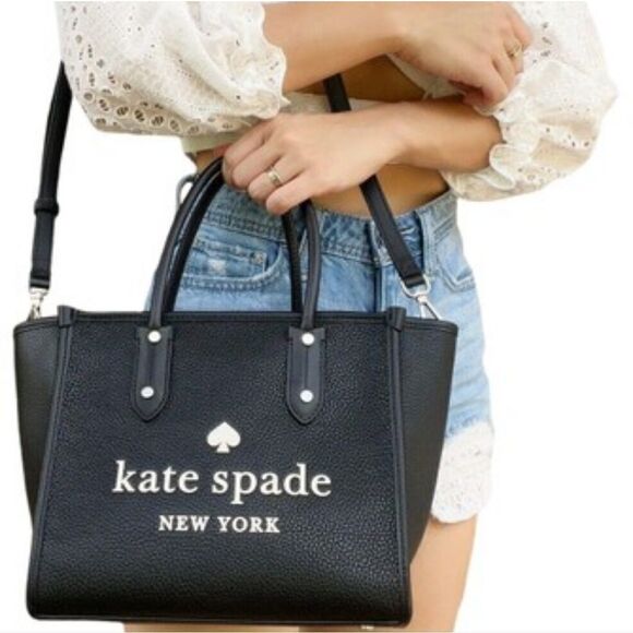kate spade Handbags - Kate Spade Logo Black Pebbled Leather Tote